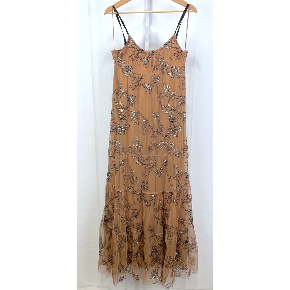 Anthropologie Tan Sequin Maxi Dress